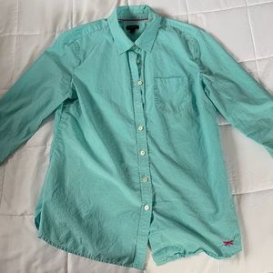 Blue and white checkered button down shirt